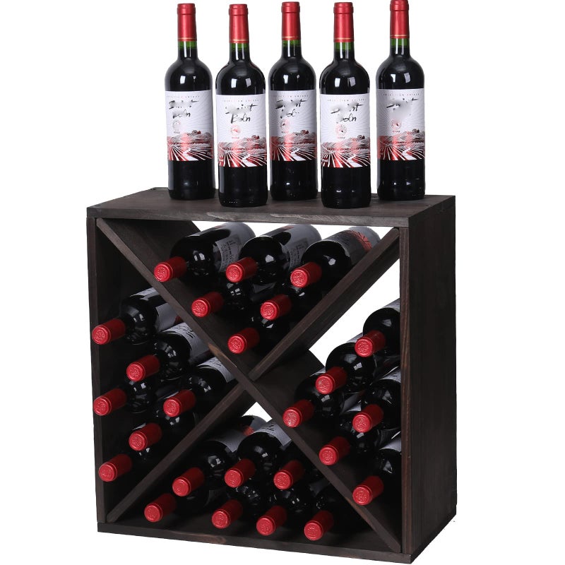 fdjamy Wine Rack countertop Wooden Stackable Storage Rustic Retro Style Cube 24-Bottle Wooden Wine Rack Wine Cabinet (Dark Brown) - Image 2