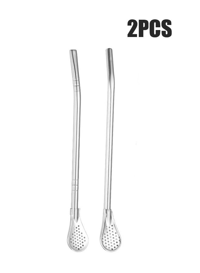 واي جيه 2 قطعة شرب ملعقة القش الفولاذ المقاوم للصدأ 304 بومبيلاس يربا ماتي تصفية القش فضفاضة أوراق الشاي مصفاة مصفاة تحريك القش - Image 1