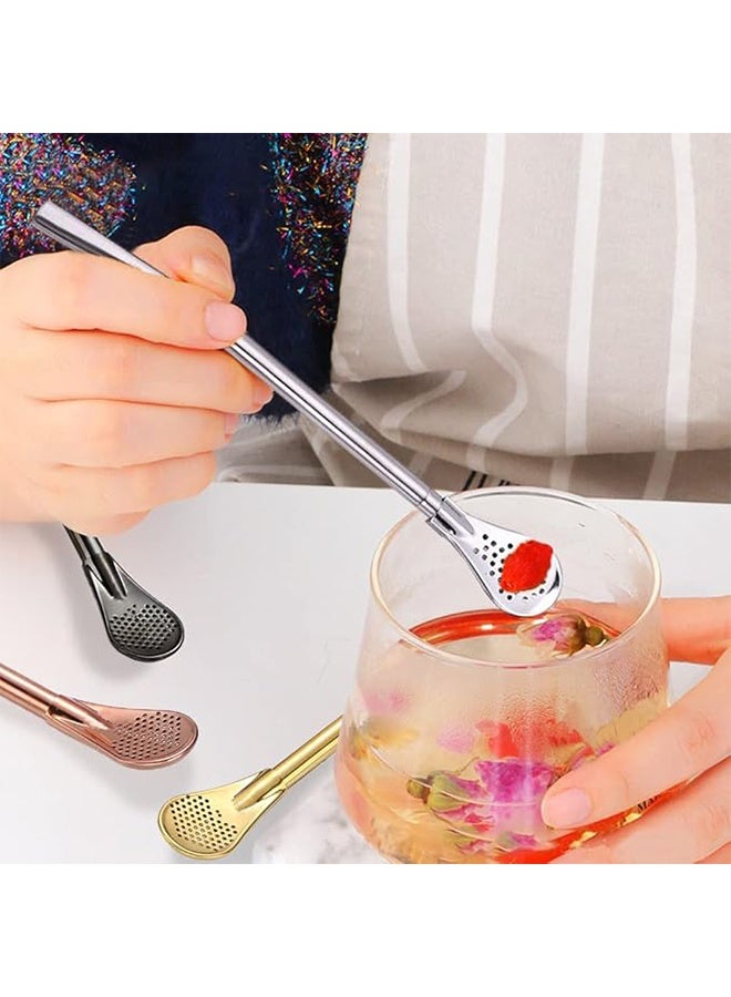 واي جيه 2 قطعة شرب ملعقة القش الفولاذ المقاوم للصدأ 304 بومبيلاس يربا ماتي تصفية القش فضفاضة أوراق الشاي مصفاة مصفاة تحريك القش - Image 3