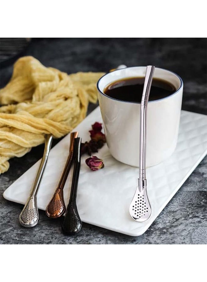 واي جيه 2 قطعة شرب ملعقة القش الفولاذ المقاوم للصدأ 304 بومبيلاس يربا ماتي تصفية القش فضفاضة أوراق الشاي مصفاة مصفاة تحريك القش - Image 4