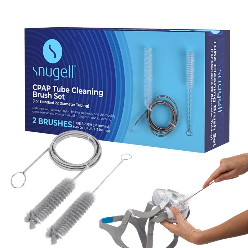 Snugell CPAP Tube Cleaning Brush Set  84Inch Flexible Cleaner for Tube Interiors  7Inch Brush for Masks  Designed for 22mm Tubing  Effectively Removes BuildUp for Clean CPAP Equipment