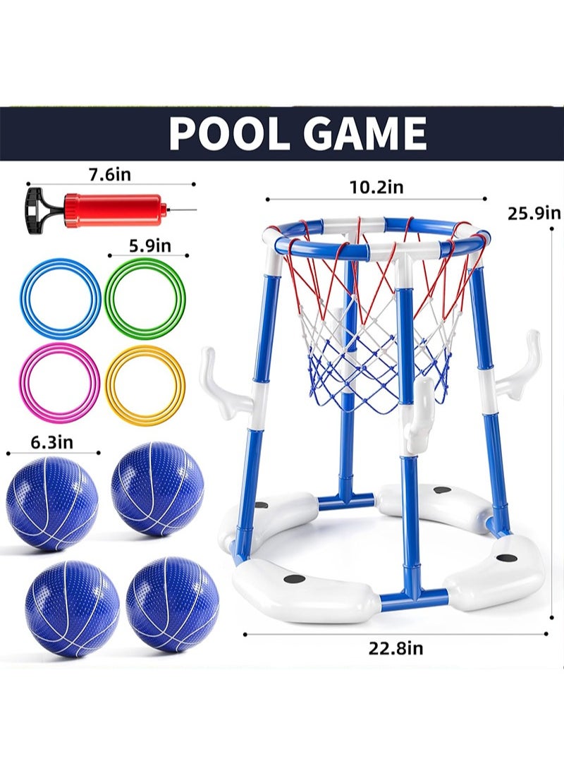 Yoawllty Pool Toys Games Set, Floating Basketball Hoop & Inflatable Pool Ring Toss with 4 Balls and Pump, Swimming Water Sport Fun Floats Accessories(Blue)  - Image 5