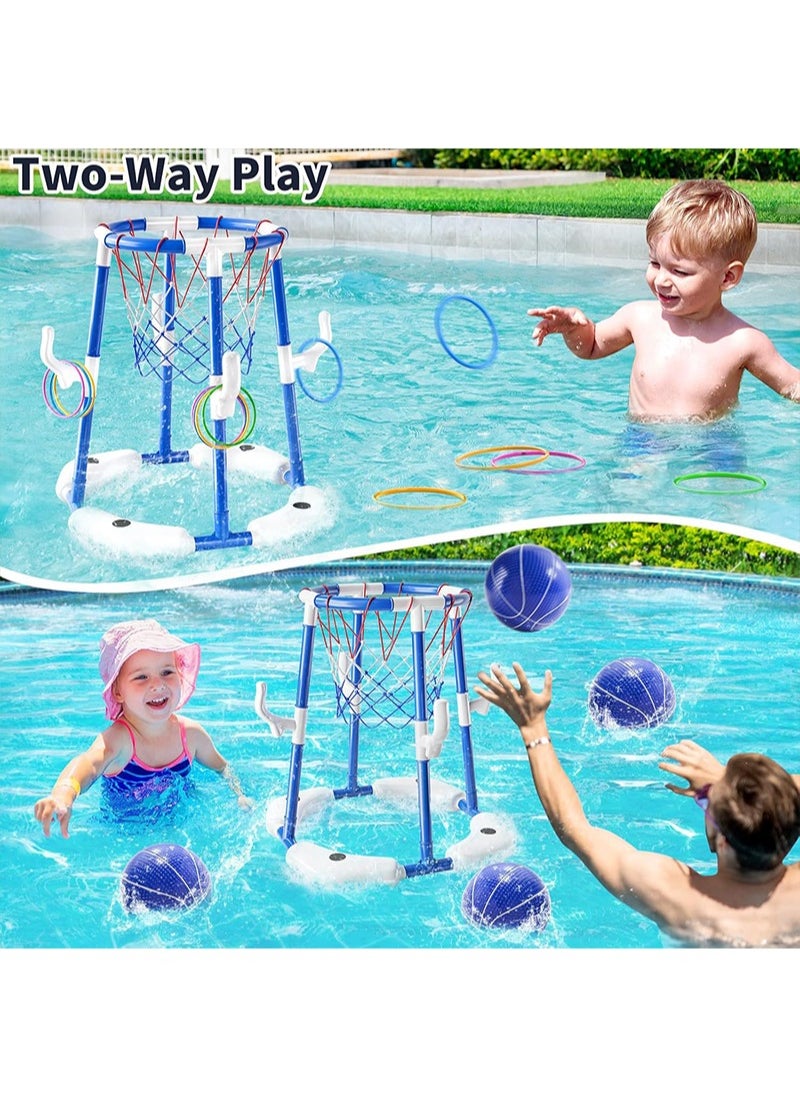Yoawllty Pool Toys Games Set, Floating Basketball Hoop & Inflatable Pool Ring Toss with 4 Balls and Pump, Swimming Water Sport Fun Floats Accessories(Blue)  - Image 4