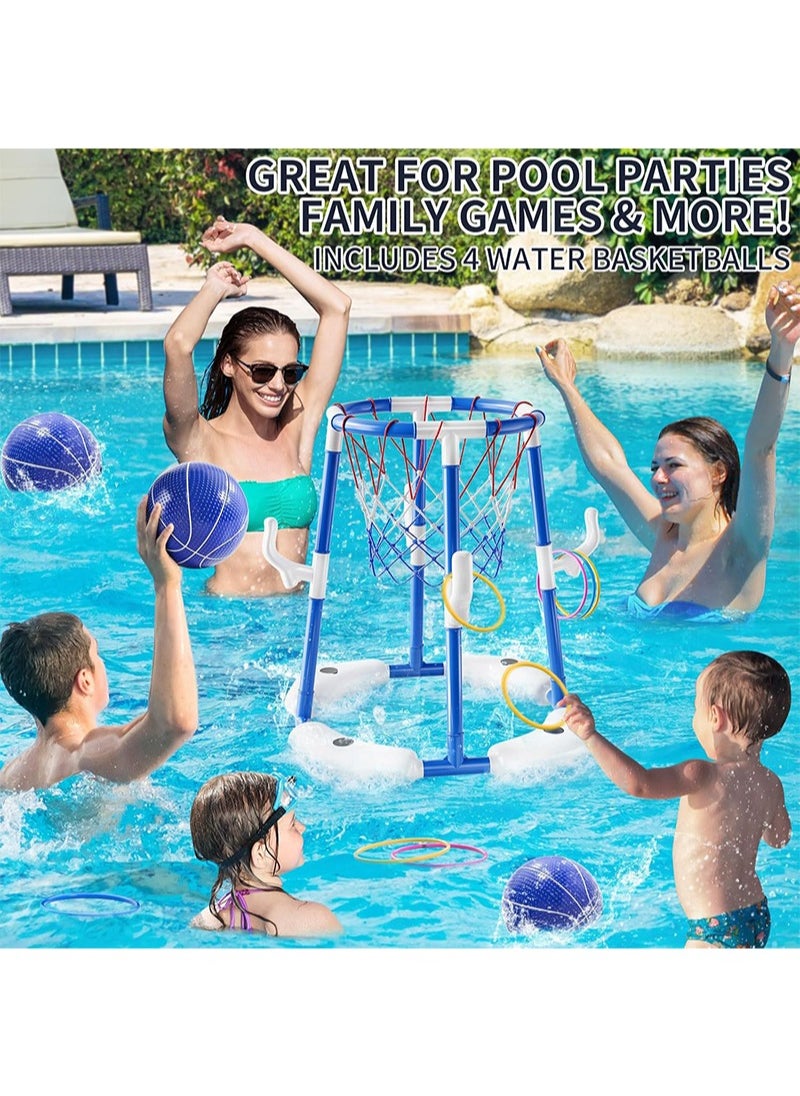 Yoawllty Pool Toys Games Set, Floating Basketball Hoop & Inflatable Pool Ring Toss with 4 Balls and Pump, Swimming Water Sport Fun Floats Accessories(Blue)  - Image 2