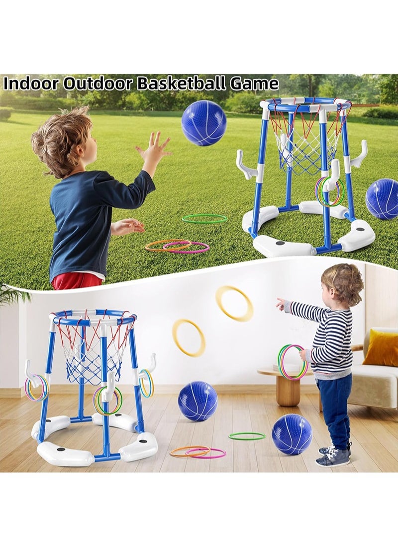 Yoawllty Pool Toys Games Set, Floating Basketball Hoop & Inflatable Pool Ring Toss with 4 Balls and Pump, Swimming Water Sport Fun Floats Accessories(Blue)  - Image 3