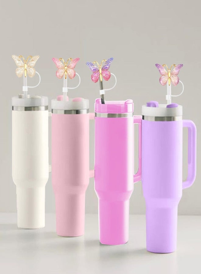 TARINI 6Pcs Stanley Accessories, Cute Butterfly Straw Covers - 10mm Reusable Bling Straw Toppers, Dustproof Spill-Proof Cup Accessories for 30&40 oz Tumblers, Colorful Straw Protectors - Image 5