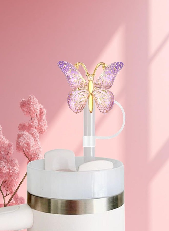 TARINI 6Pcs Stanley Accessories, Cute Butterfly Straw Covers - 10mm Reusable Bling Straw Toppers, Dustproof Spill-Proof Cup Accessories for 30&40 oz Tumblers, Colorful Straw Protectors - Image 4