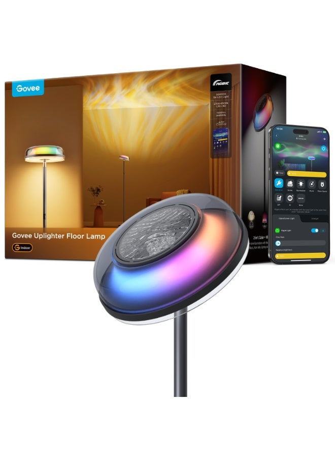 Govee Uplighter Floor Lamp for Living Room, RGBIC Ripple Projector, Floor Lamp for Bedroom 215 ft² Light Area, 1000lm LED Modern Floor Light, Warm Cool White Standing Lamp - Image 3