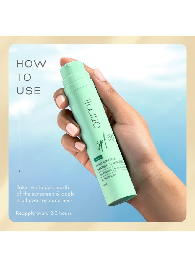 Orimii 100% Pure Mineral Fluid Sunscreen SPF 50| Super Lightweight, Zero White Cast & Blends Easily on Skin | With Zinc Oxide & Hyaluronic Acid | Fragrance Free, Non Comedogenic & Pregnancy Safe 50ml - Image 4
