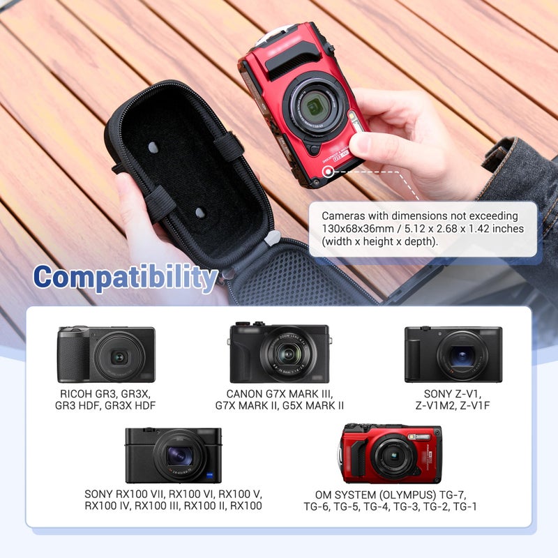 JJC Hard Belt Camera Travel Case with Shoulder Strap Carabiner,Compact Camera Pouch for G7X Mark II Olympus TG-7 TG-6 TG-5 Ricoh GR IV III GR4 GRIIIx HDF Sony ZV-1 II ZV1 ZV-1F RX100 VII VI VA IV III II - Image 5
