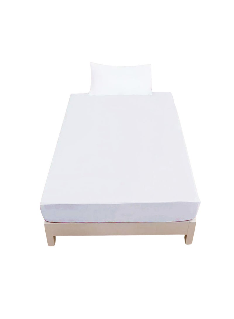 المنزل الذكي ملاءة سرير فردية من هوم سمارت، ملاءة سرير قطنية سادة مع غطاء وسادة (190×90 سم) باللون الأبيض - Image 1