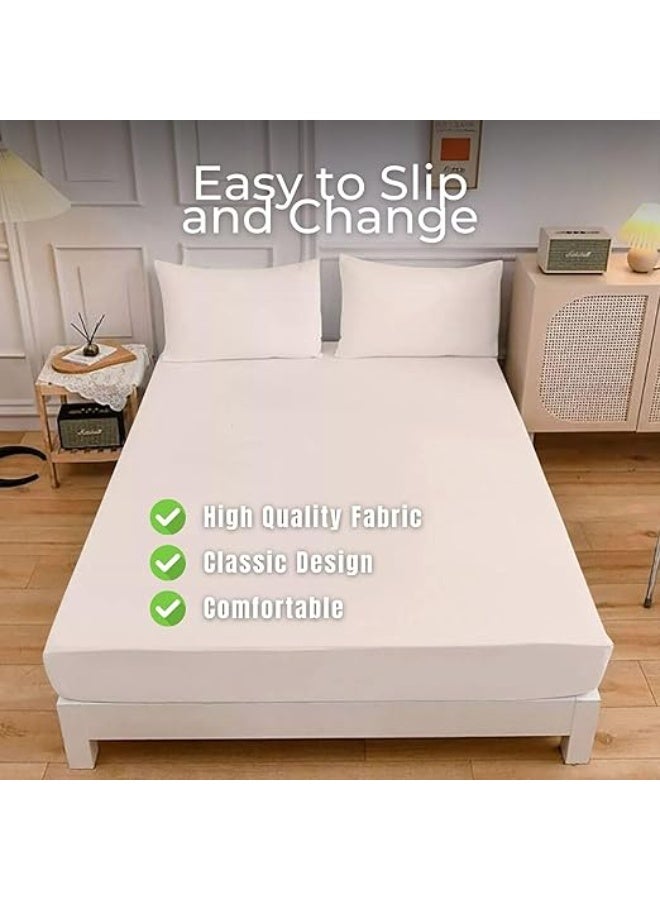 المنزل الذكي ملاءة سرير فردية من هوم سمارت، ملاءة سرير قطنية سادة مع غطاء وسادة (190×90 سم) باللون الأبيض - Image 4