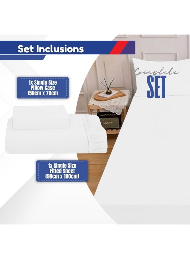 المنزل الذكي ملاءة سرير فردية من هوم سمارت، ملاءة سرير قطنية سادة مع غطاء وسادة (190×90 سم) باللون الأبيض - Image 3