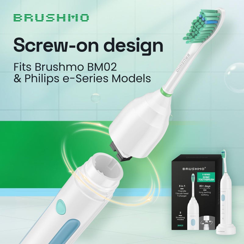 Brushmo e-Series Total Clean Replacement Toothbrush Heads, Compatible with Philips Sonicare Screw-on Electric Toothbrush Handles, 6 Standard Heads, Medium Firm Dupont Bristles, BM726, White - Image 3
