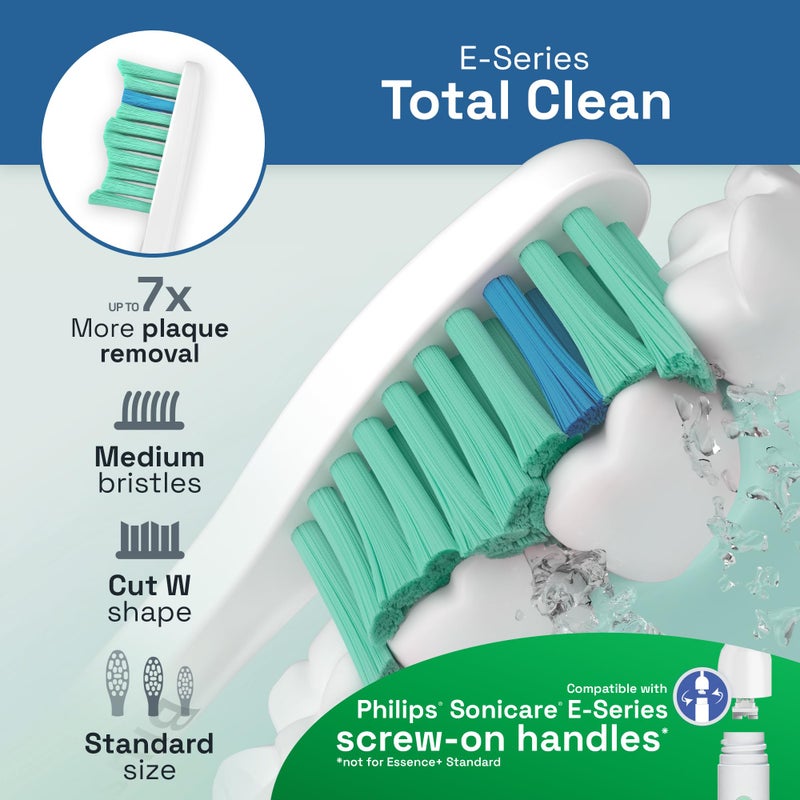 Brushmo e-Series Total Clean Replacement Toothbrush Heads, Compatible with Philips Sonicare Screw-on Electric Toothbrush Handles, 6 Standard Heads, Medium Firm Dupont Bristles, BM726, White - Image 2