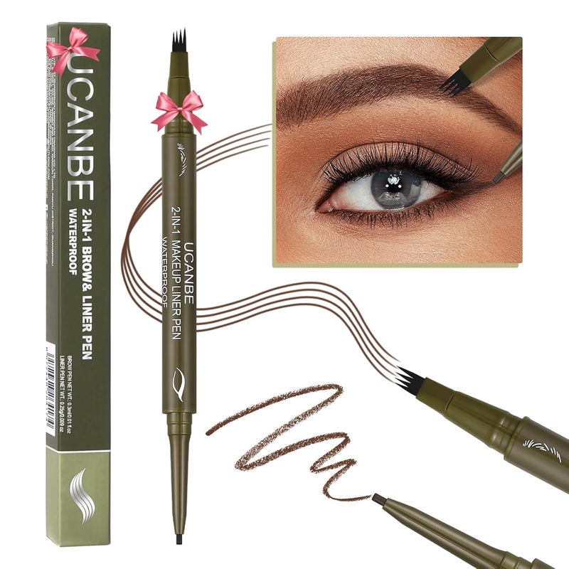 UCANBE Eyebrow Pen DualEnded Eyebrow Pencil with 4ForkTip  Gel Eyeliner for Women Eye Brow Pen with Gel Eyeliner Pencil Microblading Eyebrow Pencils with Hair Like Strokes Light Brown