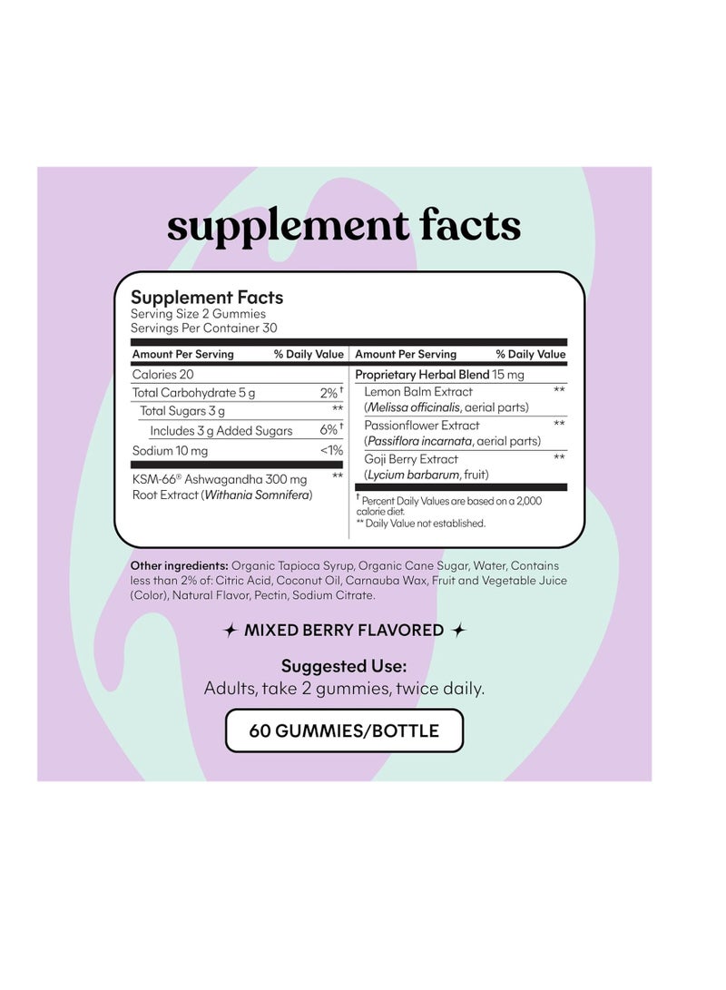 Lemme Chill Stress Relief Gummies with 300mg KSM-66 Ashwagandha, Lemon Balm, Passionflower & Goji to Support Relaxation, Healthy Cortisol & Sleep Gluten Free Non-GMO, Mixed Berry 60 Count - Image 2