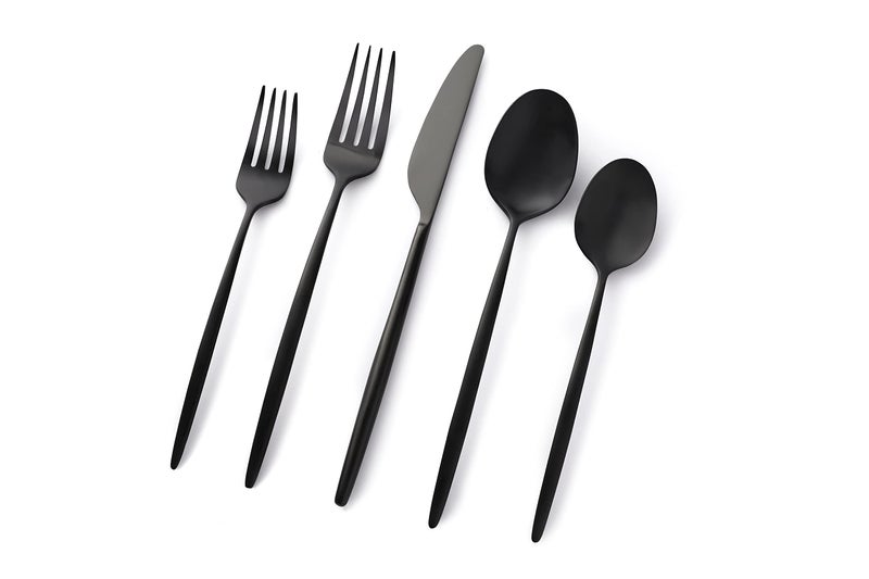 Cambridge S505120CKW12R Gaze Black Satin 20Piece Flatware Set Service for 4 silver