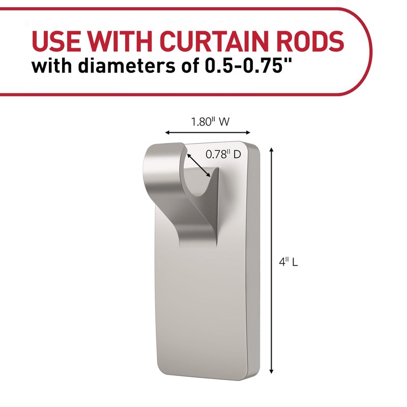 Command 10 lb Satin Nickel Curtain Rod Hooks, 2 Hangers and 4 Strips, No Drilling Home Decor and Room Decor, Use with Rod Diameters 0.5-0.75" - Image 2