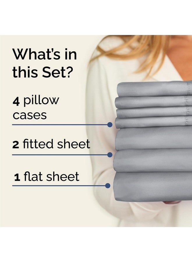 CGK Unlimited Split King 7 Piece Sheet Set - Comfy, Breathable & Cooling - Hotel Luxury Bedding for Women, Men, Kids & Teens - 1 Flat & 2 Fitted Sheets & 4 Pillowcases with Deep Pockets - Wrinkle Free - Steel Blue - Image 2