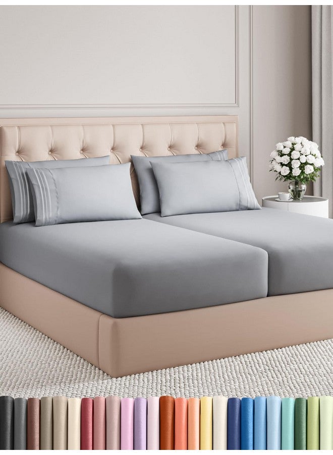 CGK Unlimited Split King 7 Piece Sheet Set - Comfy, Breathable & Cooling - Hotel Luxury Bedding for Women, Men, Kids & Teens - 1 Flat & 2 Fitted Sheets & 4 Pillowcases with Deep Pockets - Wrinkle Free - Steel Blue - Image 1