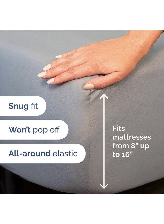 CGK Unlimited Split King 7 Piece Sheet Set - Comfy, Breathable & Cooling - Hotel Luxury Bedding for Women, Men, Kids & Teens - 1 Flat & 2 Fitted Sheets & 4 Pillowcases with Deep Pockets - Wrinkle Free - Steel Blue - Image 3