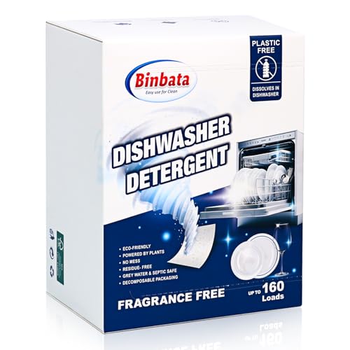 Binbata Eco Dishwasher Detergent Sheets Up To 160 Loads, Unscented Plastic Free Dishwashing Soap Strips With High Efficient Solid Enzyme, Leaving Dishes Sparkling Clean - Image 1