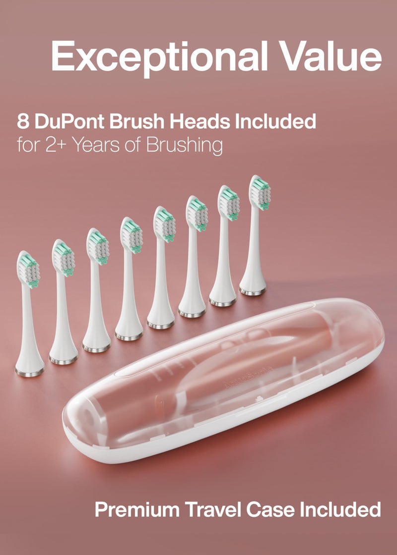 Aquasonic Vibe Series Ultra-Whitening Toothbrush â€“ ADA Accepted Electric Toothbrush - 8 Brush Heads & Travel Case â€“ 40,000 VPM Motor & Wireless Charging - 4 Modes w Smart Timer â€“ Satin Rose Gold - Image 5