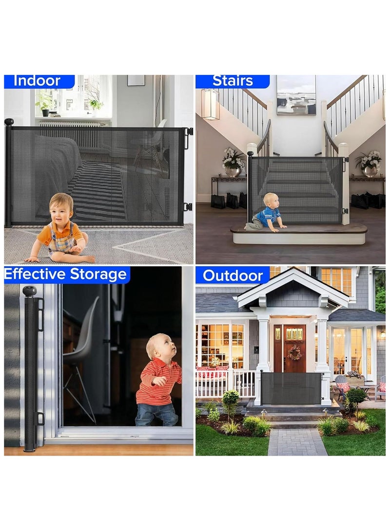 Retractable Gate Indoor - Retractable Pet Gates for Dogs - Stair Door Partition Childproof Net Cat Baffle No-Drill for Deck Kitchen Porch Fireplace Pool Area Baby Patio - Image 4