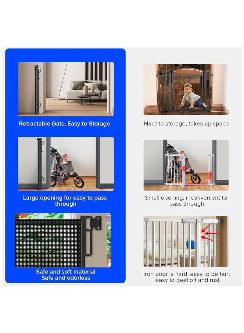 Retractable Gate Indoor - Retractable Pet Gates for Dogs - Stair Door Partition Childproof Net Cat Baffle No-Drill for Deck Kitchen Porch Fireplace Pool Area Baby Patio - Image 5