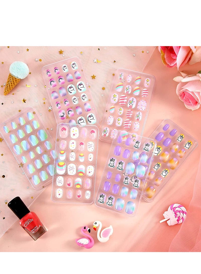 Captaintech Girls Press-on Nails Fake Cartoon Stickers for Kids 144 Pieces 6 Box Removable Patches with Adhesive Back Full Coverage - Image 3