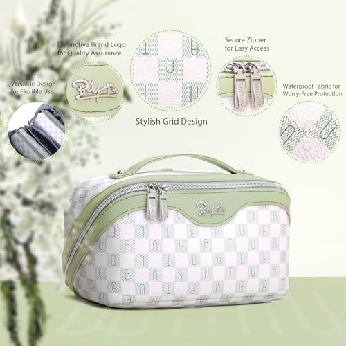 BOYATU Travel Makeup Bag Organizer Cosmetic Bag: 3 Pcs Set Make up Bags for Women with Handle - Waterproof Vegan Leather Toiletry Bags Travel Essentials Pouch with Compartments (H-06-Green) - Image 4