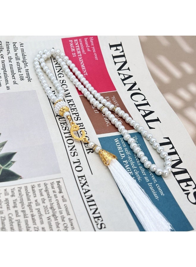 NIBEMINENT 99 Muslim Prayer Beads White/6mm