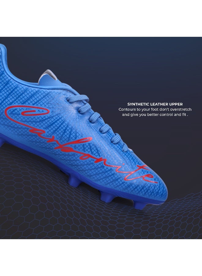 نيفيا حذاء كرة قدم كاربونايت 7.0 للرجال، نعل من مادة TPU مع جزء علوي من الجلد الصناعي، نعل داخلي خفيف الوزن مقطوع بالقالب، مثالي للأسطح العشبية الناعمة والصلبة - مقاس 10 بريطاني (أزرق متوسط) - Image 2