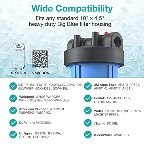 Simpure 5 Micron 10" x 4.5" Sediment and Carbon Whole House Water Filters SimPure Replacement Cartridge for GE FXHTC, GXWH40L, RFC-BB / 155141-43, FC15B, HB18B, WRC25HD, WDGD-5005, W10-PR, W15-PR, 3-Pack - Image 5