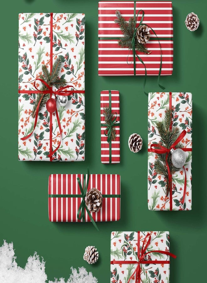 LaRibbons Reversible Christmas Wrapping Paper Jumbo Roll, Vintage Red Berries & Red Candy Cane Stripe Gift Wrap for Christmas, Season Party, Xmas, 30 Inch × 33 Feet - Image 3