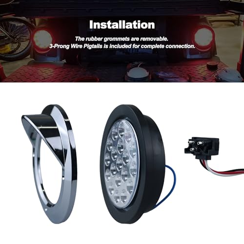 XtraGlow 4 inch Round Dual Revolution LED Tail Lights Red Stop Turn Tail Lights and White Backup Reverse Lights Kit for Truck Trailer RV Jeep with Rubber Grommet Chrome Plated Visor IP67 Waterproof - Image 3