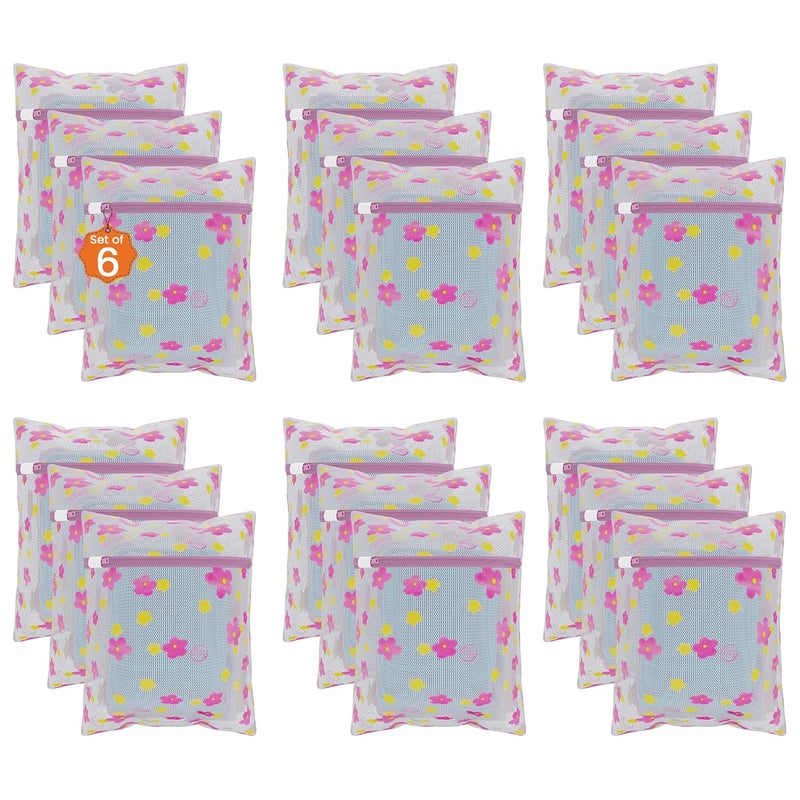 Kuber Industries Set of 18 Polyester Mesh Laundry Bag with Zip Reusable Washing Bags for Washing Machine Ideal for Lingerie Delicate Fabric Shoes Protection YZ83 Sunflower Design Pink - Image 1