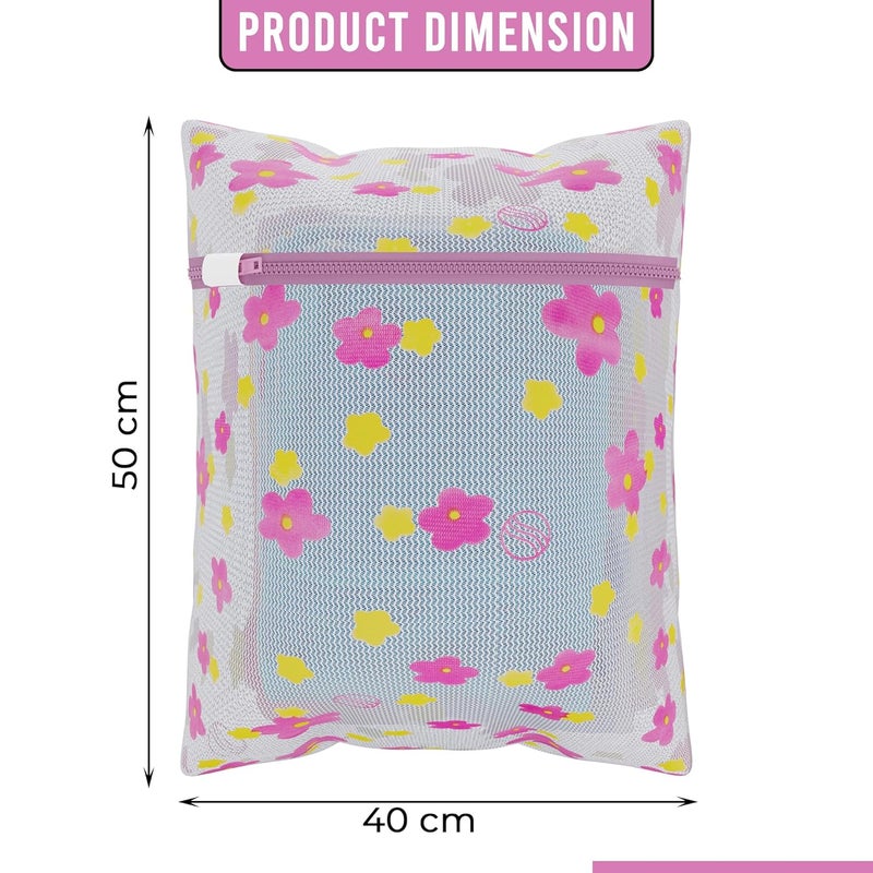 Kuber Industries Set of 18 Polyester Mesh Laundry Bag with Zip Reusable Washing Bags for Washing Machine Ideal for Lingerie Delicate Fabric Shoes Protection YZ83 Sunflower Design Pink - Image 3