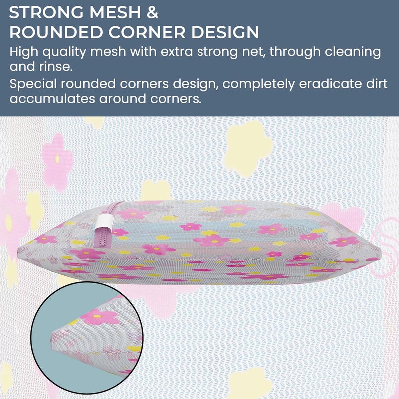 Kuber Industries Set of 18 Polyester Mesh Laundry Bag with Zip Reusable Washing Bags for Washing Machine Ideal for Lingerie Delicate Fabric Shoes Protection YZ83 Sunflower Design Pink - Image 4