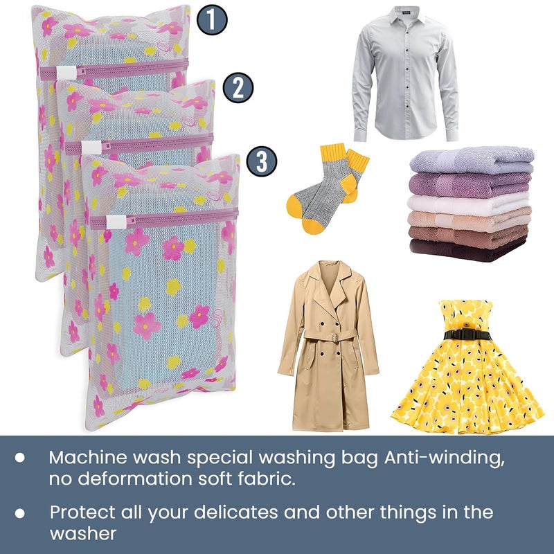 Kuber Industries Set of 18 Polyester Mesh Laundry Bag with Zip Reusable Washing Bags for Washing Machine Ideal for Lingerie Delicate Fabric Shoes Protection YZ83 Sunflower Design Pink - Image 5