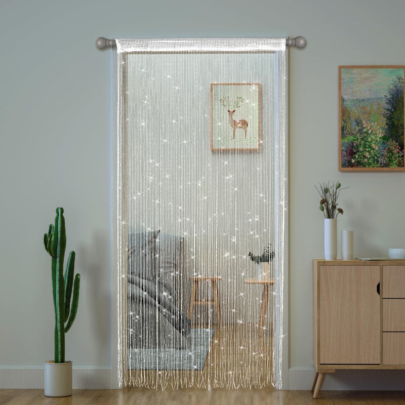 Transcosy String Curtains for Doorways Glitter Beaded Curtains Door Sparkle Beads Curtain Open Closet Laundry Hanging Hippie Glisten Beads Window Girls Panel (White,39"Ã—79" in) - Image 1
