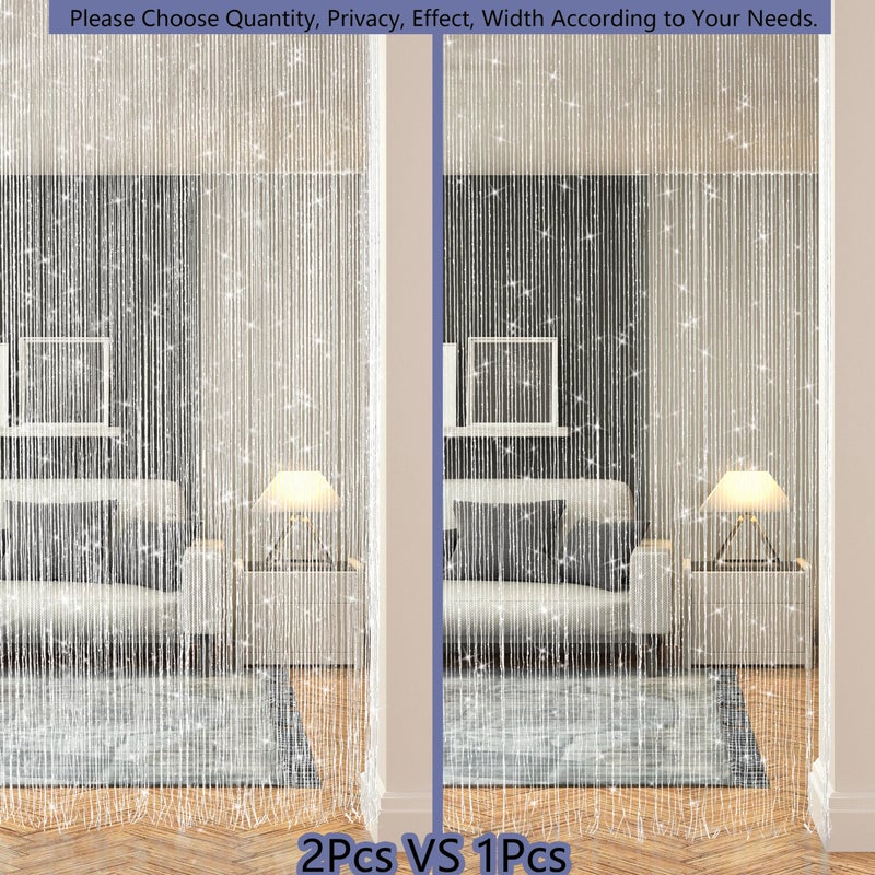 Transcosy String Curtains for Doorways Glitter Beaded Curtains Door Sparkle Beads Curtain Open Closet Laundry Hanging Hippie Glisten Beads Window Girls Panel (White,39"Ã—79" in) - Image 3