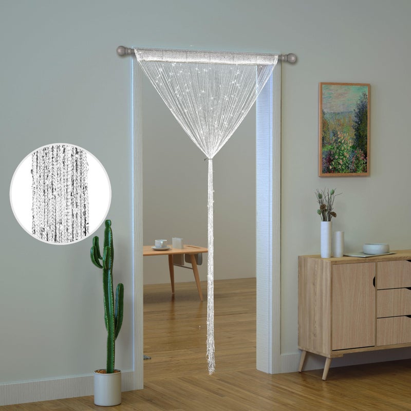 Transcosy String Curtains for Doorways Glitter Beaded Curtains Door Sparkle Beads Curtain Open Closet Laundry Hanging Hippie Glisten Beads Window Girls Panel (White,39"Ã—79" in) - Image 2