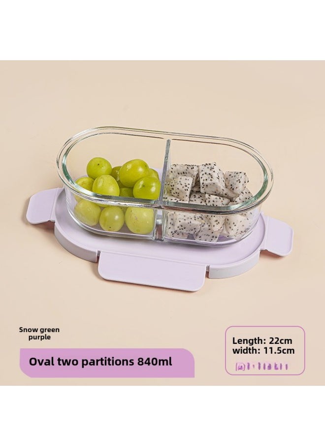 Generic - High Borosilicate Glass Fresh-keeping Bowl With Lid Microwave Oven Partition Household Bento Box Family Glass Bowl Heating Lunch Box-Specifications:Oval Two Separated 840ml-Color:Violet - Image 1