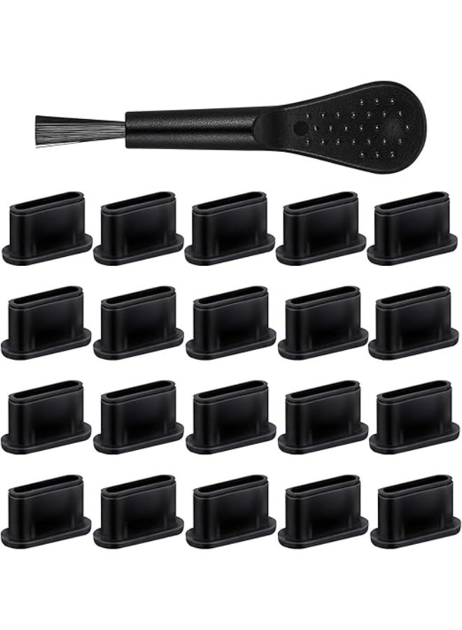 20 PCS USB C Dust Plug, Black Silicone Anti Dust Plug Type C Port Protection Cap USB C Dust Cover Charging Port Protectors with Plastic Cleaning Brush for Most Type C Mobile Phone Tablet Accessories - Image 1