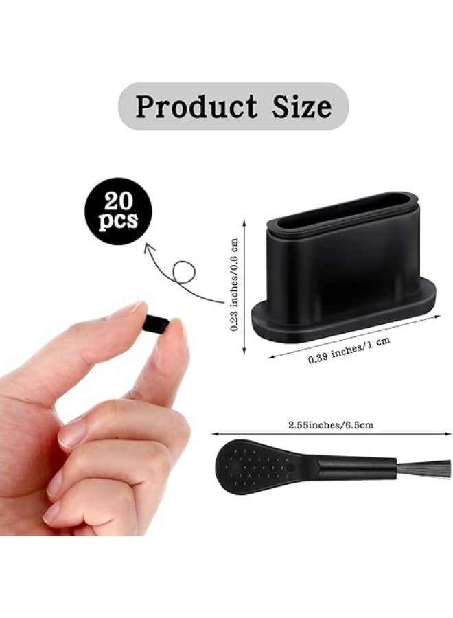 20 PCS USB C Dust Plug, Black Silicone Anti Dust Plug Type C Port Protection Cap USB C Dust Cover Charging Port Protectors with Plastic Cleaning Brush for Most Type C Mobile Phone Tablet Accessories - Image 2