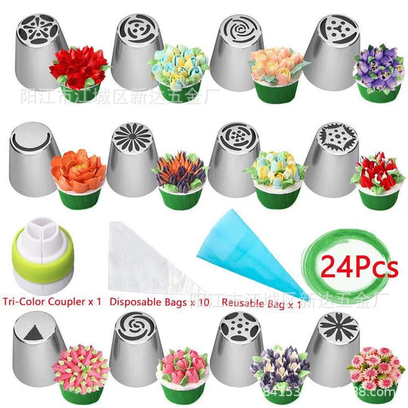 27-Piece Russian Decorating Nozzle Set, Cake Decoration Cream Decorating Tool, One-Piece Molding - Image 1