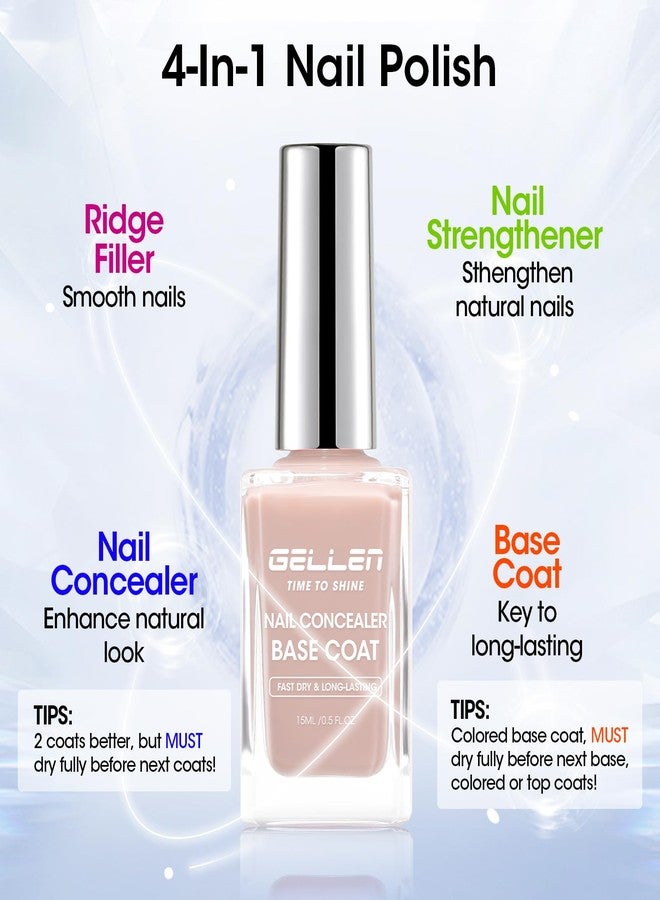 GELLEN 4-In-1 Nude Illuminating Nail Concealer Base Coat Polish Neutral Earth Tones, Sheer Nail Strengthener Ridge Filler for Nails, Smoothes Strengthens Nails, Quick Dry, Hema Free, Non-toxic, Vegan - Image 3