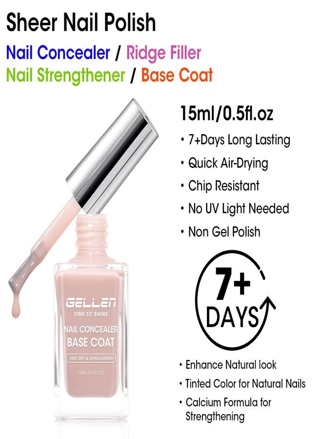 GELLEN 4-In-1 Nude Illuminating Nail Concealer Base Coat Polish Neutral Earth Tones, Sheer Nail Strengthener Ridge Filler for Nails, Smoothes Strengthens Nails, Quick Dry, Hema Free, Non-toxic, Vegan - Image 2